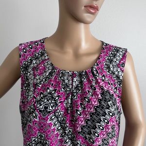 Calvin Klein Printed Pleat-Neck Blouse size L